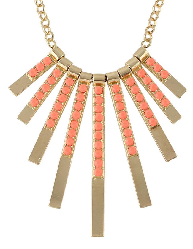 Romwe Orange Beads Long Pendant Necklace