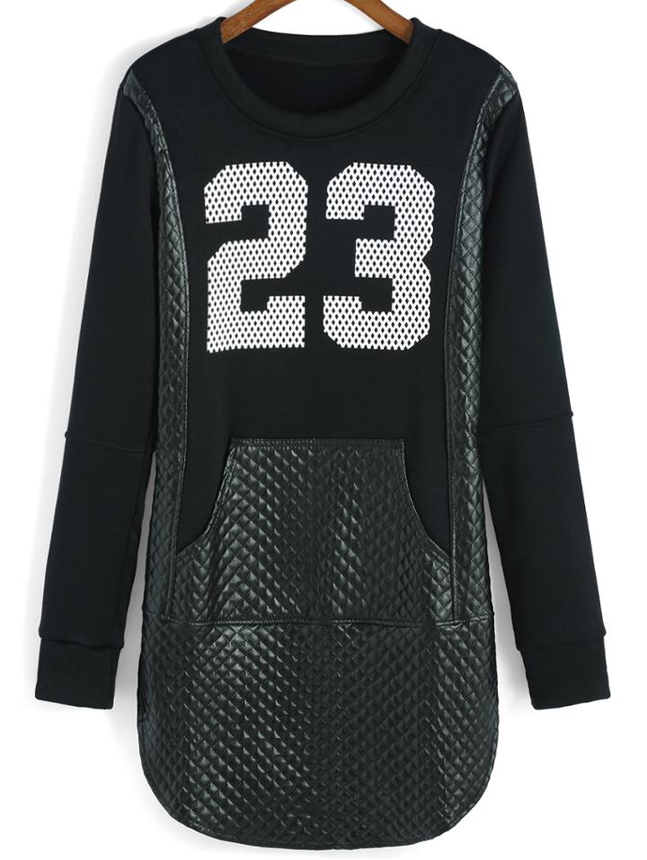 Romwe Number Pattern Pockets Straight Dress