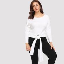 Romwe Plus Solid Knot Hem Sweater