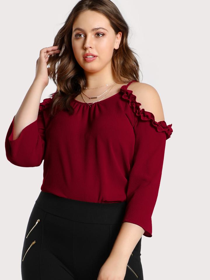 Romwe Frilled Cold Shoulder Top