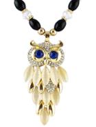 Romwe Gold Owl Gemstone Bead Necklace