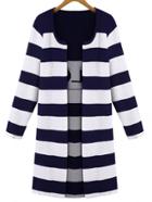 Romwe Round Neck Striped Blue Coat