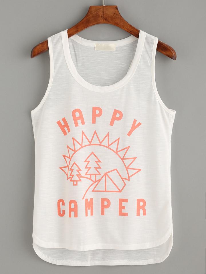 Romwe White Letters Print Dip Hem Tank Top