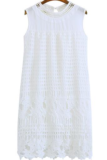 Romwe Round Neck Lace Hollow Shift Dress