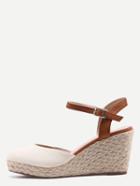 Romwe Round Toe Ankle Strap Wedges - White