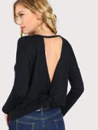 Romwe Twist Open V Back T-shirt