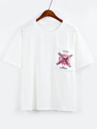 Romwe Printed Pocket T-shirt - White