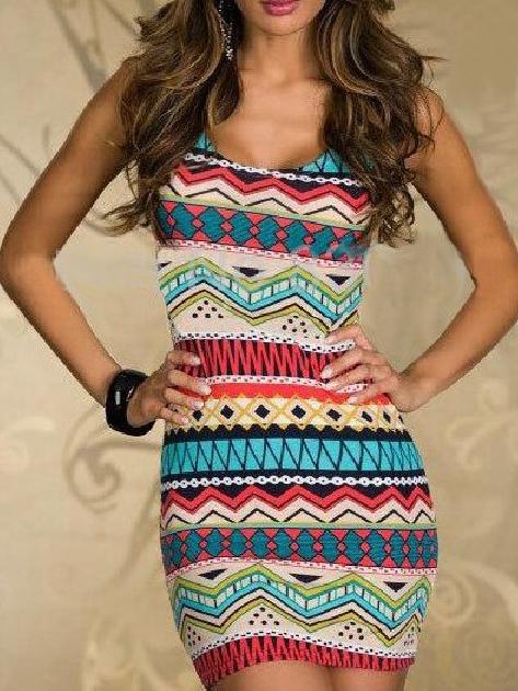 Romwe Sleeveless Tribal Print Bodycon Dress