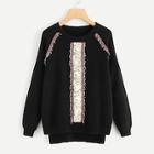 Romwe Beaded And Embroidery Front Dip Hem Sweater