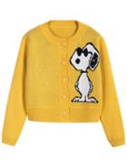 Romwe Snoopy Print Buttons Crop Yellow Cardigan