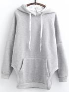 Romwe Grey Side Slit Asymmetrical Hooded Sweatshirt