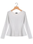 Romwe Round Neck Slim Flouncing Silver Blouse