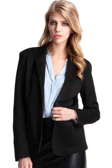  One Button Long Sleeve Black Blazer