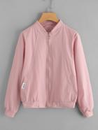 Romwe Slogan Print Ribbed Trim Bomber Jacket