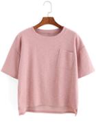 Romwe Dip Hem Split Ribbed Pink T-shirt