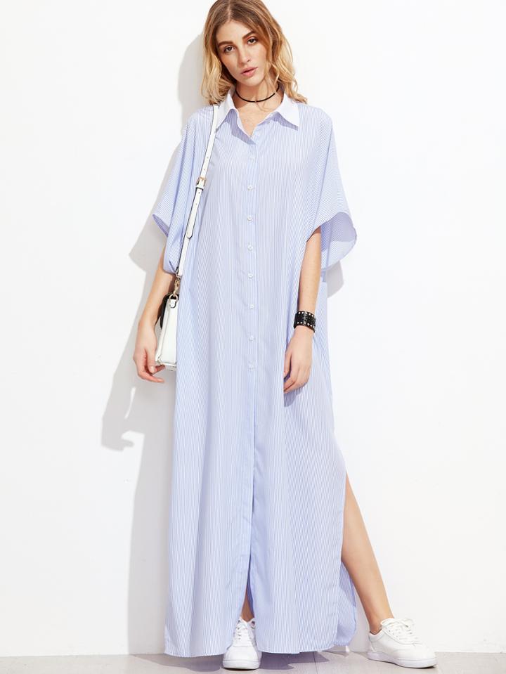Romwe Vertical Striped Slit Side Oversized Dress