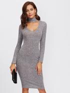 Romwe Choker Neck Rib Knit Marled Dress