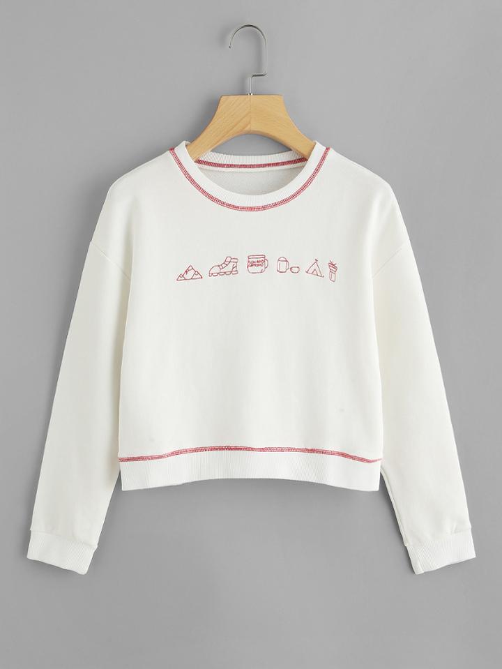 Romwe Drop Shoulder Embroidered Tee