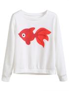 Romwe White Goldfish Print Sweatshirt