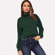 Romwe High Neck Solid Pullover