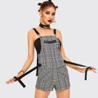 Romwe Zip Ribbon Plaid Playsuit