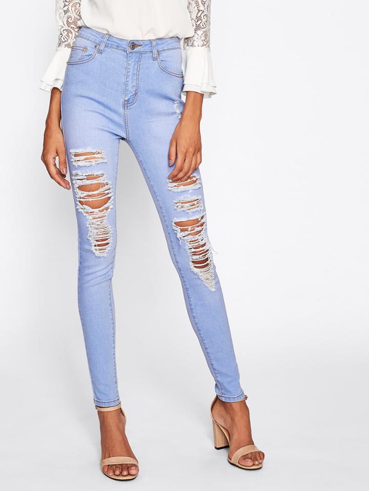 Romwe Light Wash Destroyed Jeans