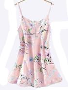 Romwe Pink Spaghetti Strap Florals A-line Dress