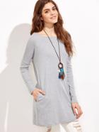 Romwe Grey Cutout V Back Tee Dress
