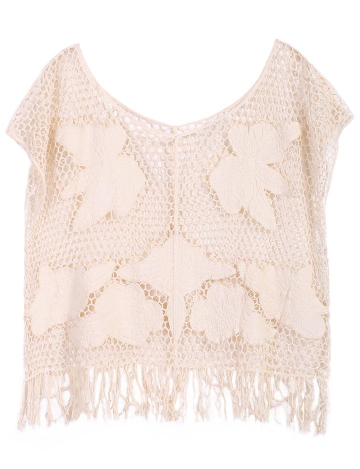 Romwe Hollow Tassel Lace Top