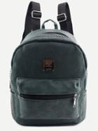 Romwe Dark Green Pu Logo Patch Front Pocket Studded Backpack