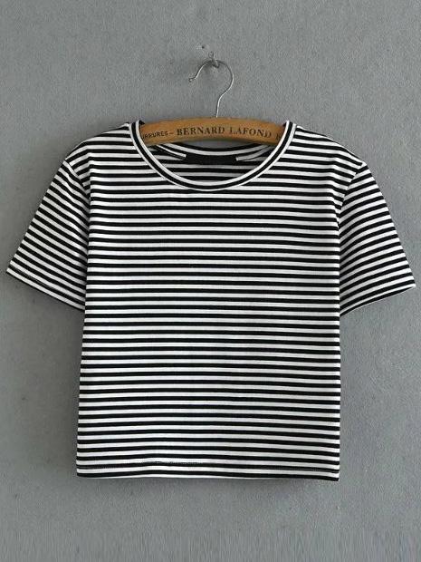Romwe Black And White Striped T-shirt