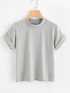 Romwe Stand Neck Cuffed Tee