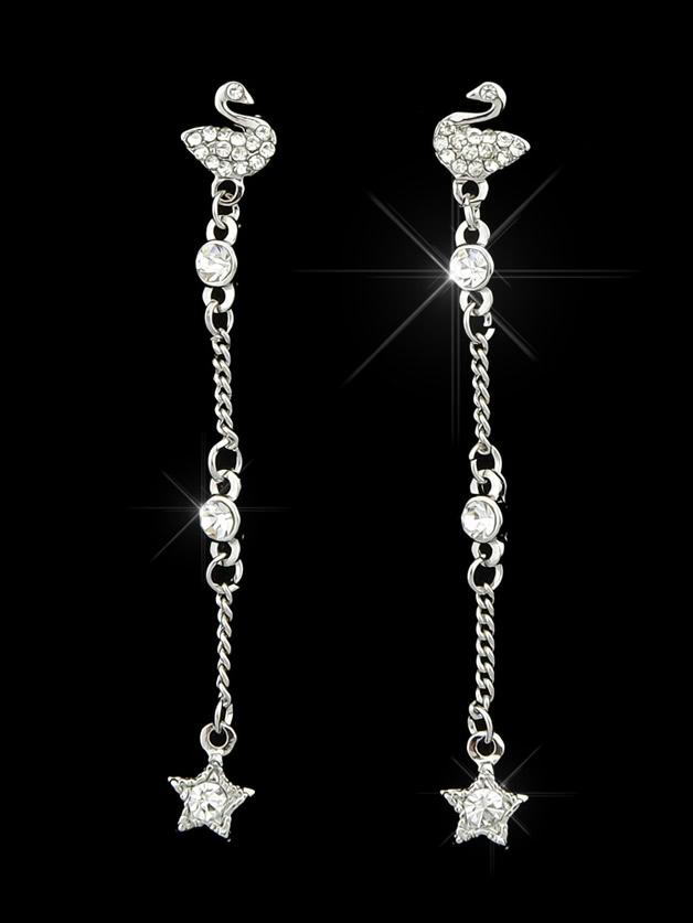 Romwe Pentagram Swan Earrings