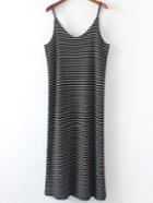 Romwe Black Striped Double V Neck Cami Dress