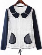 Romwe Double Layers Lapel Hollow Lace Blouse