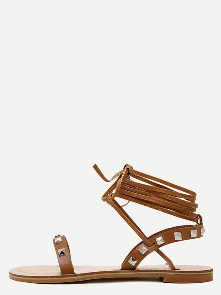 Romwe Brown Peep Toe Metal Decorated Sandals