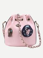 Romwe Pink Drawstring Chain Bucket Bag With Vintage Charm