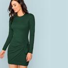 Romwe Knotted Wrap Front Ribbed Bodycon Dress