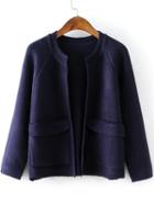 Romwe With Pockets Loose Navy Cardigan
