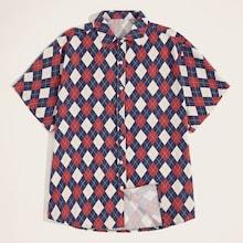 Romwe Guys Argyle Print Curved Hem Shirt