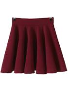 Romwe Pleated Flare Wine Red Skirt