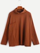 Romwe Khaki Cowl Neck Drop Shoulder Pocket T-shirt