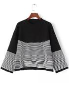 Romwe Bell Sleeve Striped Flare Black Sweater