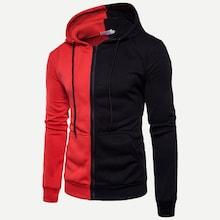 Romwe Men Two Tone Zip Up Drawstring Hoodie