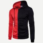 Romwe Men Two Tone Zip Up Drawstring Hoodie