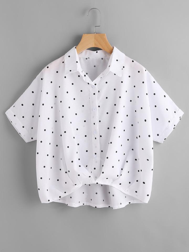 Romwe Textured Dots High Low Blouse