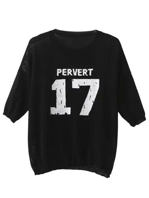Romwe Black Number Letter Print Knit T-shirt