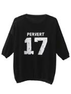 Romwe Black Number Letter Print Knit T-shirt