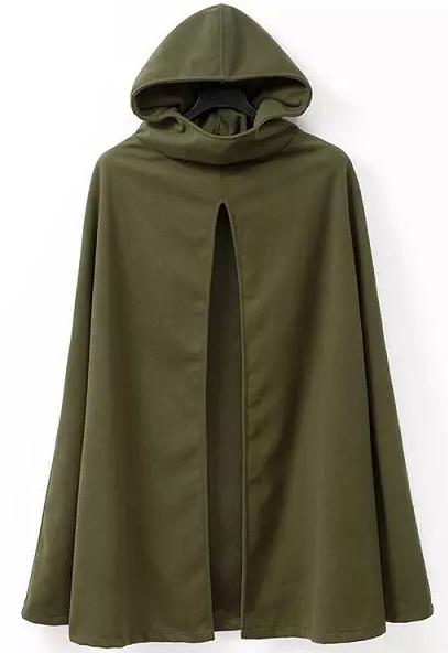 Romwe Hooded Front Split Batwing Green Coat
