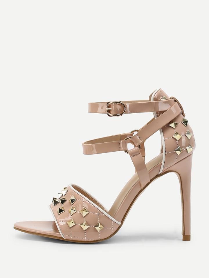 Romwe Buckle Strap Rivet Stiletto High Heels